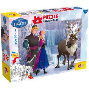 Lisciani Giochi Puzzle pour enfants à partir de 4 ans, 60 pièces, 2 en 1 Double Face Recto / Verso avec le dos à colorier - Disney La Reine des neiges - 49295