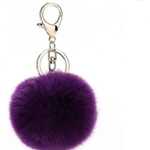 Novago Porte Cl&eacute; PomPon en poil Lapin, doux au toucher garanti (Violet Fonc&eacute;)