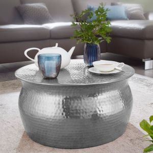 WOHNLING table basse WOHNLING table basse ronde table de canapé martelé argent