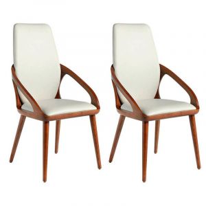 Chaise simili cuir beige grisatre et couleur noyer