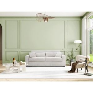 Canapé 3 places convertible express en velours côtelé beige - Couchage 140 cm - Matelas 18 cm - MONDOVI