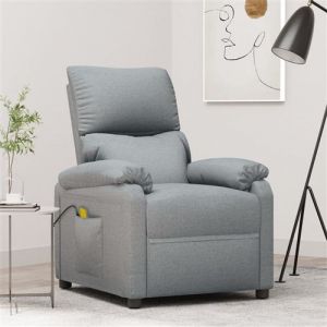 VidaXL Fauteuil de Massage, Si&egrave;ge avec Accoudoirs et Dossier, Chaise de Relaxation avec Repose-pied, Meuble de Salon, Moderne, Gris Clair Tissu