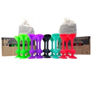 TOSSIT Jeu Fléchettes Ventouse, Pétanque Intérieur Extérieur Sol Mur, Silicone Puissant, Twin Pack, Rouge Cyan Violet Vert