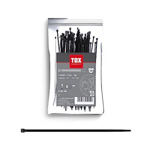 Tox Collier de serrage Clip, noir, résistant aux UV, utilisation universelle à l'intérieur et à l'extérieur, pour une fixation sûre dans la maison, taille 3,6 x 200 mm, 100 pièces, 099600024