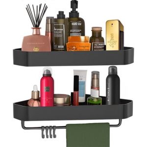 Goliving Support de douche 2 couches - Support de douche sans perçage - Support de douche d'angle - Panier de douche - Support de salle de bain - Accessoires de salle de bain - Noir
