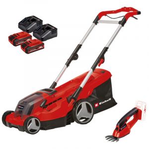 Image de Einhell Tondeuse à gazon sans fil GE-CM 36/37 Li + Cisaille à gazon sans fil GE-CG 18/1 Li Power X-Change (18 V, largeur de coupe 37 cm) Livré avec