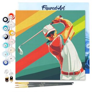 Figured'Art Mini Peinture par Numéro Adulte 20x20cm avec cadre Affiche sportive Golf - Petit Format Kit de Loisir Créatif DIY Numéro d'Art Complet