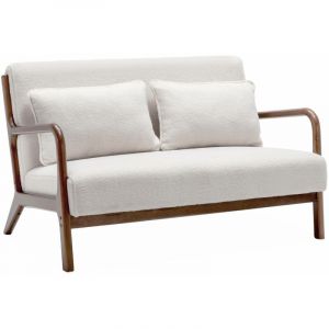 Alice's Garden Banquette à bouclettes . pieds bois d'hévéa teinté noyer clair. 2 places droit fixe. pieds compas scandinave