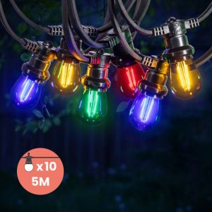 SkyLantern Guirlande Guinguette 5M Transparent IP65 - Guirlande Lumineuse Extérieur 10 Bulbes Rouge Bleu Jaune Vert - Guirlande Exterieure Etanche pour