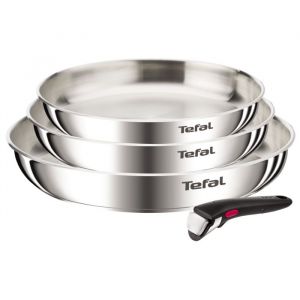 Tefal Ingenio Emotion, Batterie de cuisine, Acier inoxydable, Poêles 22/24/28cm, Poignée amovible, Design empilable, Induction, L8968445