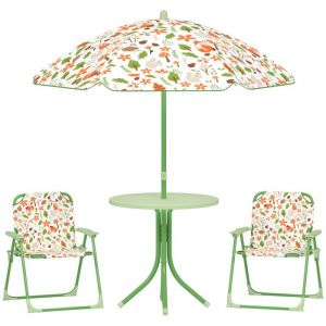 Ensemble salon de jardin enfant pliable 2 places 4 pièces motif vie de la forêt vert
