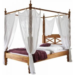 Massivmoebel24 - Lit &agrave; baldaquin 200x200 Palissandre huil&eacute; Brun nature brown 533 - brun