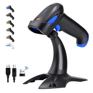 Tera Pro Lecteur de Code &agrave; Barres Bluetooth sans Fil 2.4GHz 1D/2D Douchette de Code Barres avec USB2.0 Scan Automatique Rapide et Pr&eacute;cis, Support Mains Libres, HW0002 Bleu