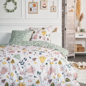 AC-Déco Parure De Lit Double En Coton Flanelle Imprimé De Fleurs - Multicolore - 220 X 240 Cm