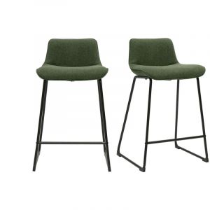 Miliboo Tabourets de bar en tissu vert kaki et métal H65 cm (lot de 2) boost