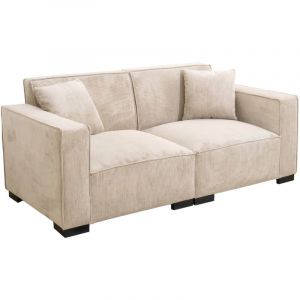 Oviala Canap&eacute; droit en velours c&ocirc;tel&eacute; 2 places &eacute;cru L 180 cm