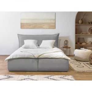 Bobochic Lit Lit coffre Lit coffre jade avec tête de lit effet oreiller 180x200 Gris clair - Gris clair