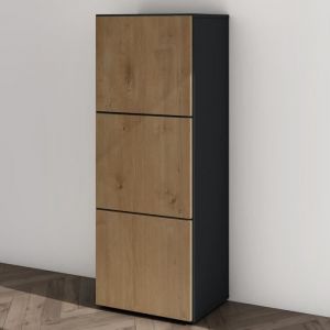 Mai&mai - Armoire à Chaussures Commode à Chaussures Entrée avec 3 Compartiments Meuble de Rangement Chaussure Gris Noir Mat + Marron Clair 45x36x120