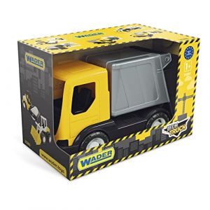 Wader Tech Truck 35361 Camion &agrave; ordures Stable avec conteneur et Poubelle Mobile, Environ 26 x 14,5 x 19 cm, Jaune, &agrave; partir de 12 Mois, id&eacute;al comme Cadeau pour Jeu cr&eacute;atif