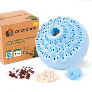 Boule de lessive aecodune Eco Responsable Economique, 240 lavages lessive 2ans, Perles de Linge Poudre naturelle Hypoallergénique Citron Anti Calcaire
