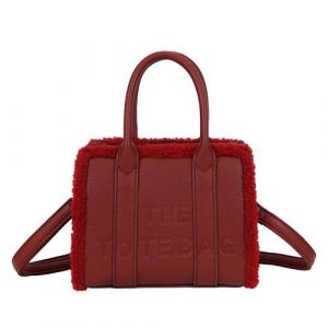 Avizar Sac &agrave; Main pour Femme THE TOTE BAG avec Poign&eacute;es Rigides et Bordures en Fourrure Bordeaux