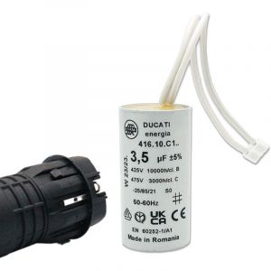 Condensateur 3.5 &micro;F sp&eacute;cial volet roulant bubendorff &ndash; 2 fils avec connecteur &ndash; Fond plat &ndash; 450V