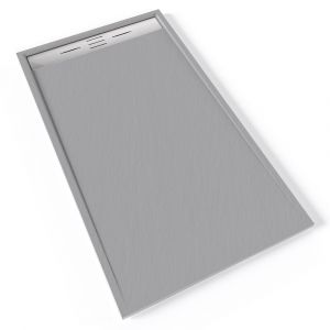 HIEMAL INOX Receveur de douche 90 x 160 cm résine Gris aspect ardoise + bonde inox incluse - Salle de bain