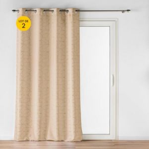 Lot de 2 rideaux a oeillets 140 x 260 cm polyester imprime metallis&eacute; Louxor Beige