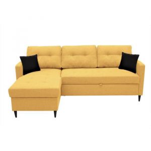 Image de FALSLEV Canapé d'angle fixe réversible Tissu jaune + 2 coussins noir L 215 x P 145 x H 93 cm