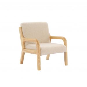 Sweeek Fauteuil scandinave enfant en bois et tissu bouclette beige