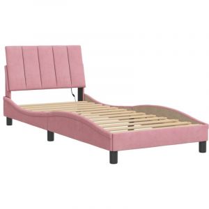 VidaXL Cadre de lit avec lumières led rose 90x190 cm velours