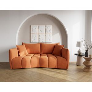 Canapé droit 3 places en tissu texturé terracotta
