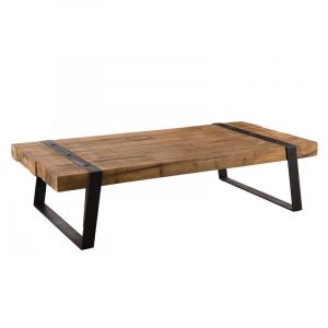 Image de Table b e rectangulaire Teck recyclé et pieds inclinés métal 140 x 71 x 35 cm