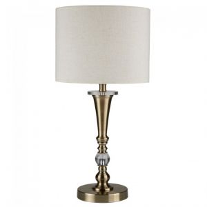 Searchlight Lampe de table Oscar 1Flame, laiton antique, abat-jour en lin