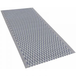 Beliani Tapis ext&eacute;rieur au motif zigzag bleu 60 x 90 cm MANGO