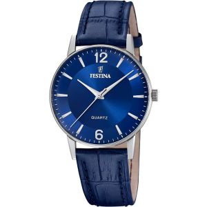 Festina Montre pour Homme F20690/3 Classics Bo&icirc;tier en Acier Inoxydable Gris Bracelet en Cuir Bleu