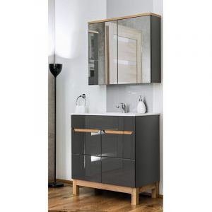 AC-D&eacute;co Ensemble meuble vasque + miroir - Gris - 60 cm - Bali Gray