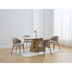 Vente-unique - Lot de 4 chaises en tissu texturé et métal noir - Taupe - vosinia