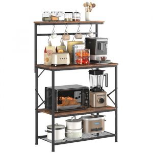 &Eacute;tag&egrave;re de Cuisine, Etagere Rangement, Meuble Cuisine, Etagere, Rangement Cuisine, 3 &Eacute;tag&egrave;res et 8 Crochets, pour Four &agrave; Micro-Ondes, R&eacute;glables,