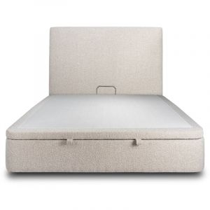 Lit coffre 140x200cm avec tête de lit tapissier Bouclette Beige - Hauteur totale : 39cm