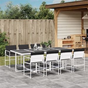 VidaXL Ensemble à manger de jardin avec coussins 9 pcs blanc textilène, ensemble à manger d'extérieur, meuble à manger de jardin, table et chaises de jardin