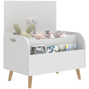Coffre à jouet enfant - AIYAPLAY - couvercle rabattable et compartiment ouvert - MDF - 60x40x43cm - blanc