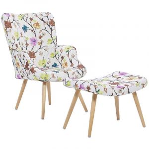 Beliani Fauteuil au motif floral avec repose-pieds VEJLE