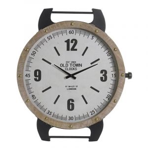 DKD Home Decor Estándar Horloge Murale en Bois et Fer Blanc
