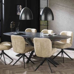 M&S Table &agrave; manger 215x105x77 cm plateau effet marbre noir-brun