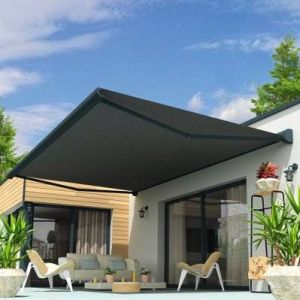 Intersun Store banne coffre SOA 5,00x3,50 M (Motoris&eacute; Secours &agrave; T&eacute;l&eacute;commande + LED - Gris Anthracite - Gris Graphite)