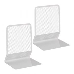 Relaxdays Serre-livres, lot de 2, aspect maille, livres et dossiers, presse-livres HxLxP: 17x13,5x10,5 cm, métal, blanc