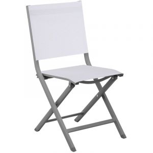 Proloisirs Chaise pliante - THEMA - Aluminium &eacute;poxy gris - Toile TPEP chin&eacute; blanc