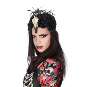 Chaks Bandeau vaudou crâne oiseau fleurs noires 12201-10
