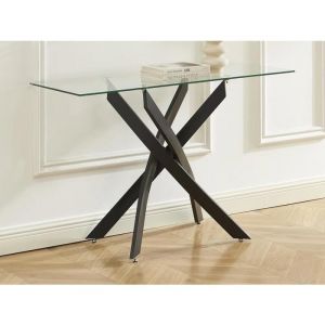 Vente-unique - Console en verre trempé et métal noir - Transparent - cosima